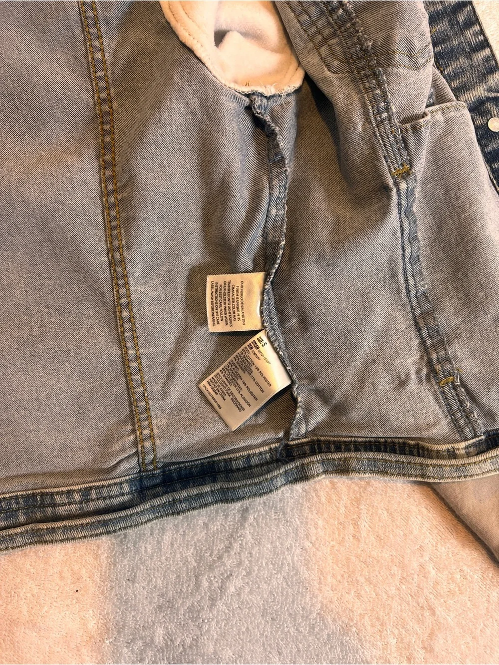 Wallflower Girls' Denim Jacket with Tan Camo Hood & Sleeves SIZE SMALL